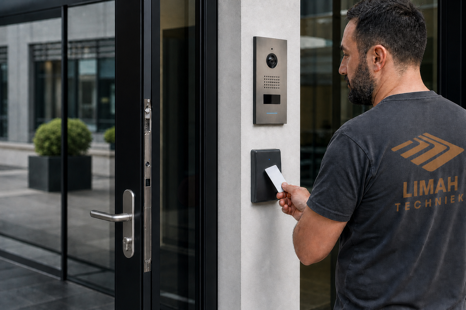 Card reader, intercom and access door